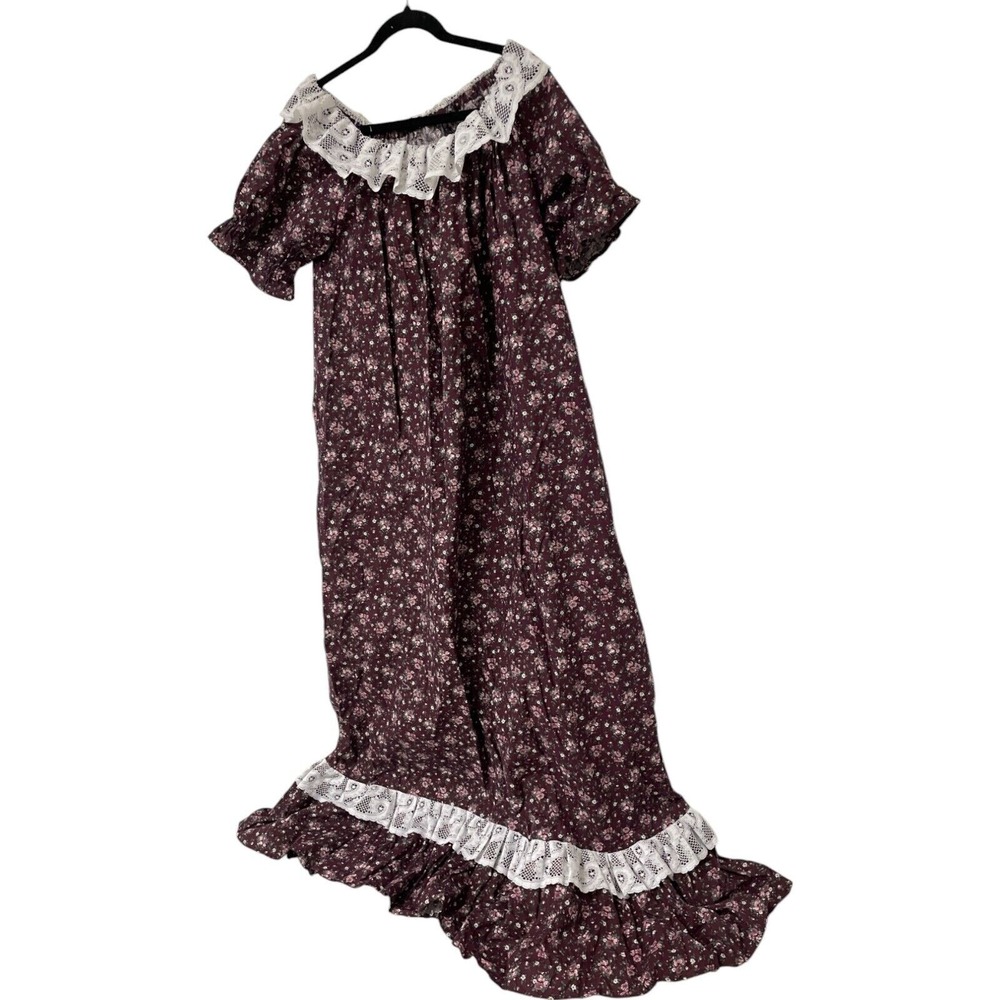 Vtg Handmade Floral Lace Trim Maxi XL‎ Dress Cottagecore Ruffle Crochet Modest - Picture 10 of 10